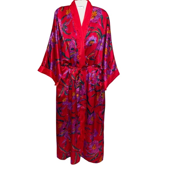 Vintage Vandemere Robe Womens Medium USA Made Long Satin Kimono Dressing Gown - Picture 1 of 11